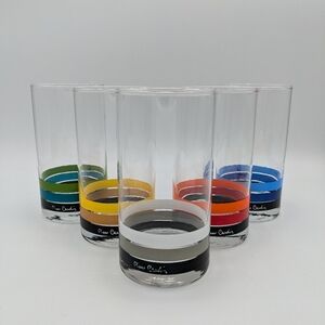 5 Vintage Striped Pierre Cardin Sasaki Japanese Glass Tumblers Glasses